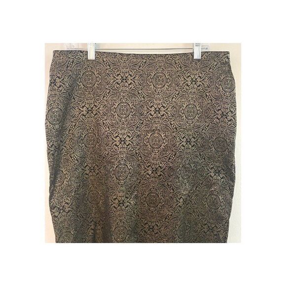 Linda Matthews Black Gold Printed Pencil Skirt L - Picture 3 of 4